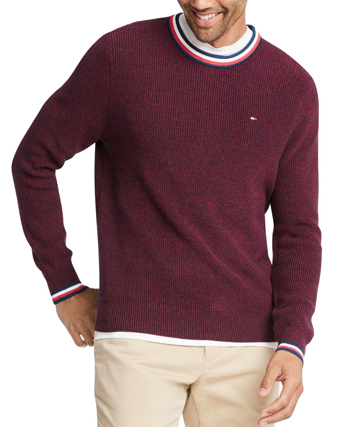 Tommy Hilfiger Geneva Regular-fit Tipped Ribbed-knit Sweater Sky Captain/Rhododendron