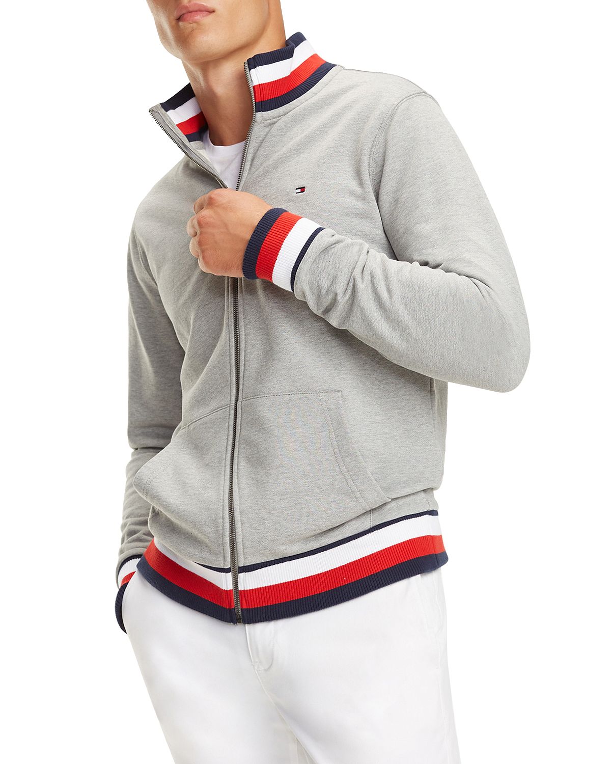 Tommy Hilfiger Global Stripe-trimmed Track Jacket Cloud Heather