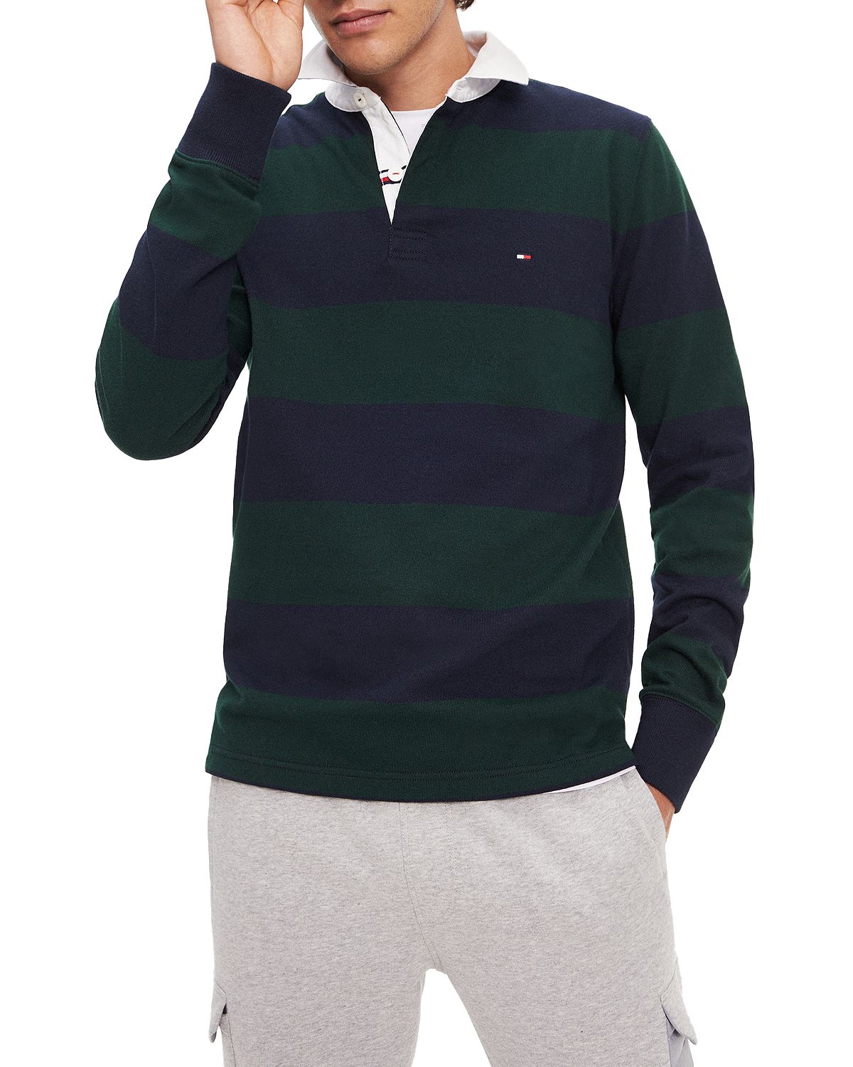 Tommy Hilfiger Iconic Block-stripe Rugby Shirt Green / Sky Captain