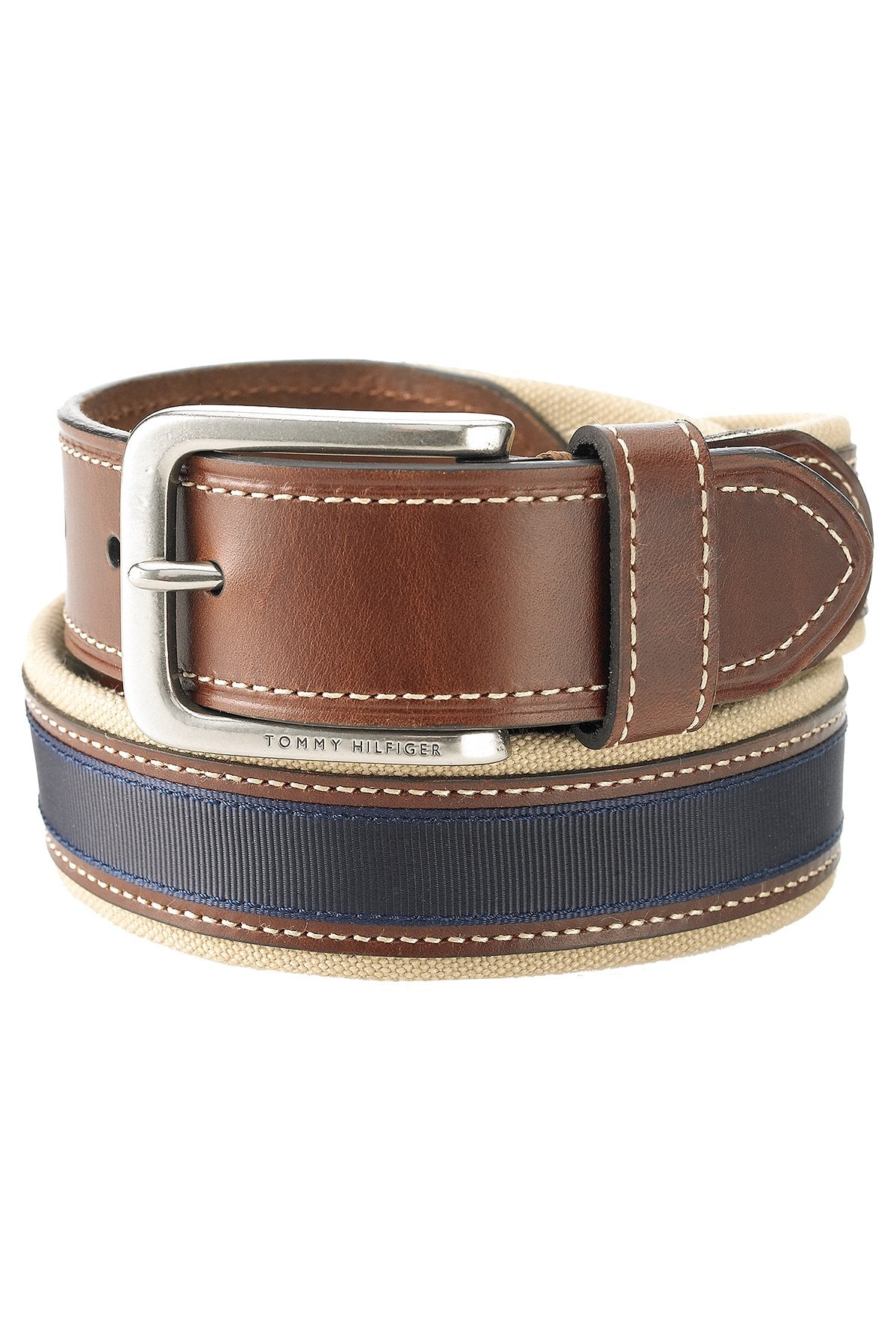 Tommy Hilfiger Khaki/Brown/Navy Canvas/Leather Casual Belt