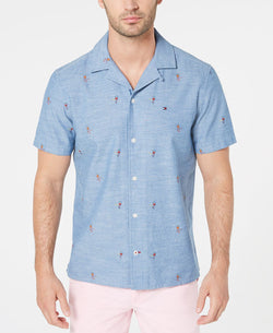 Tommy Hilfiger Manu Custom-fit Parrot-print Camp Collar Shirt Light Chambray thumbnail 1