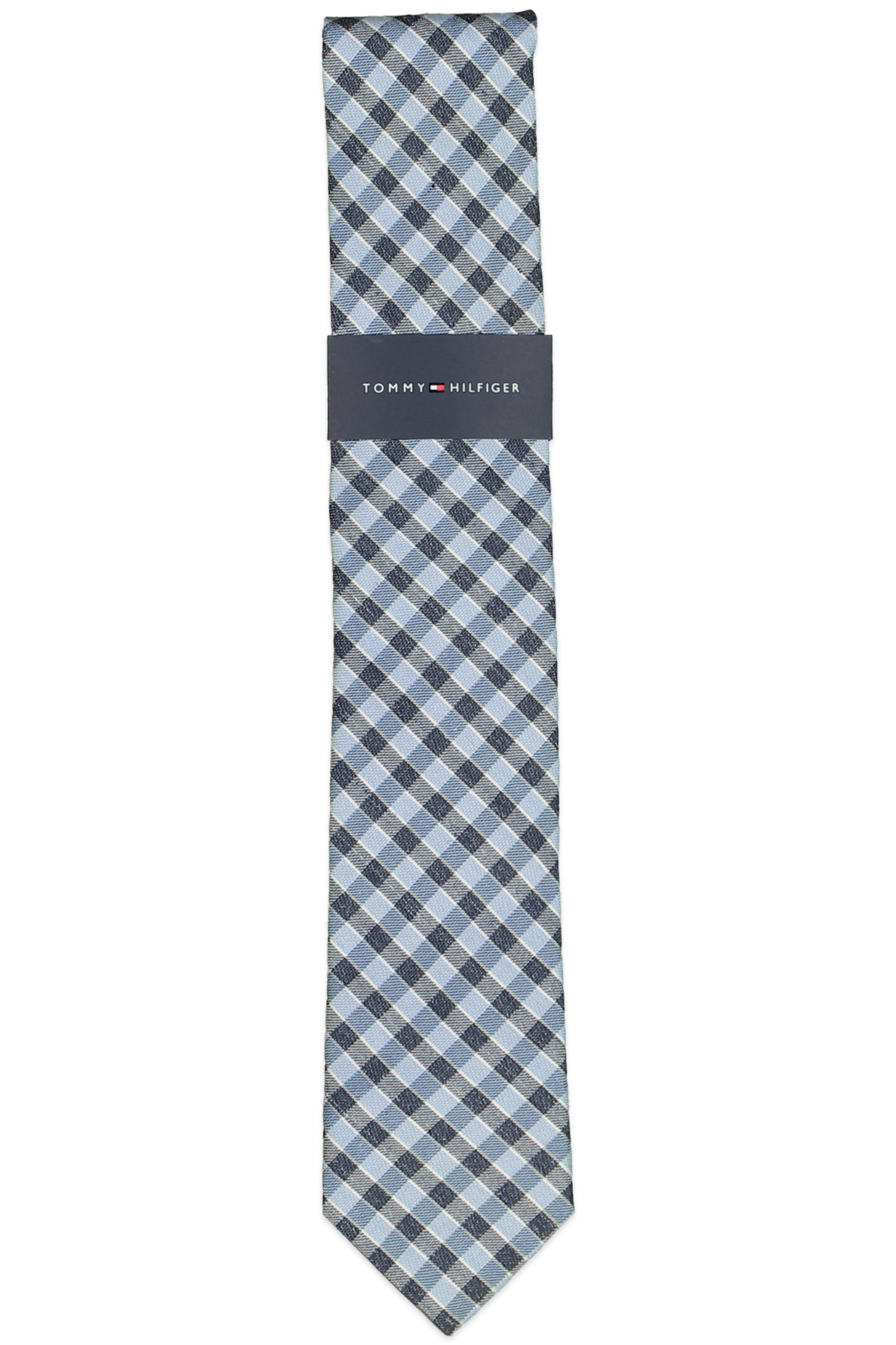 Tommy Hilfiger Mens Mini Gingham Slim Silk Tie Blue Necktie Blue