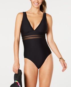 Tommy Hilfiger Mesh-trim Plunge One-piece Swimsuit Black thumbnail 1