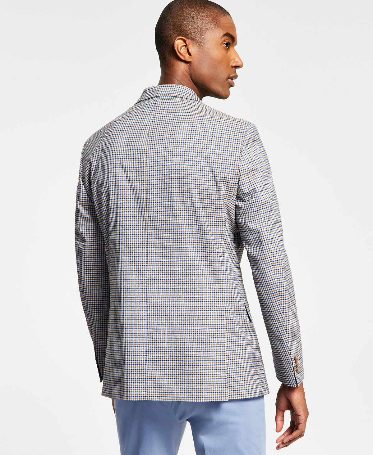 tommy hilfiger men's modern fit burgundy brown check blazer