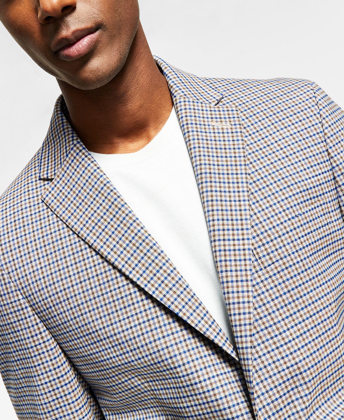 tommy hilfiger men's modern fit burgundy brown check blazer