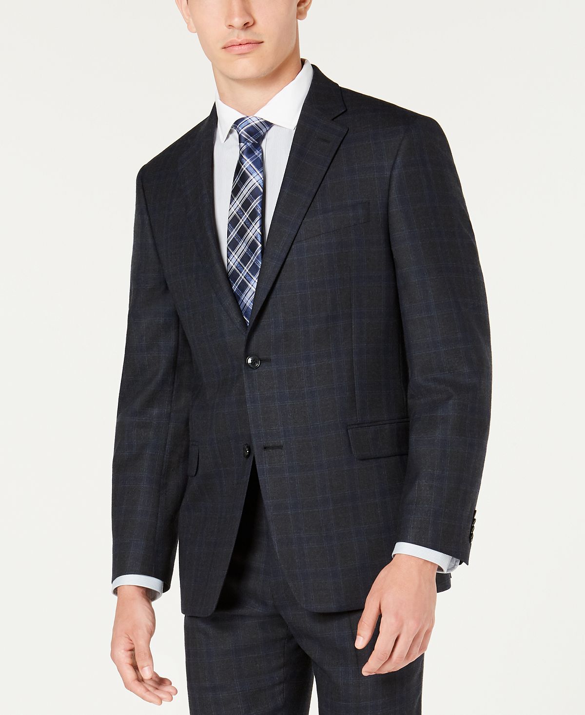 Tommy Hilfiger Modern-fit Thflex Stretch Blue/charcoal Windowpane Plaid Suit Jacket Blue/Charcoal