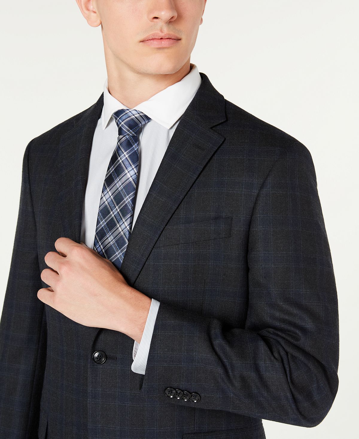 Tommy Hilfiger Modern-fit Thflex Stretch Blue/charcoal Windowpane Plaid Suit Jacket Blue/Charcoal