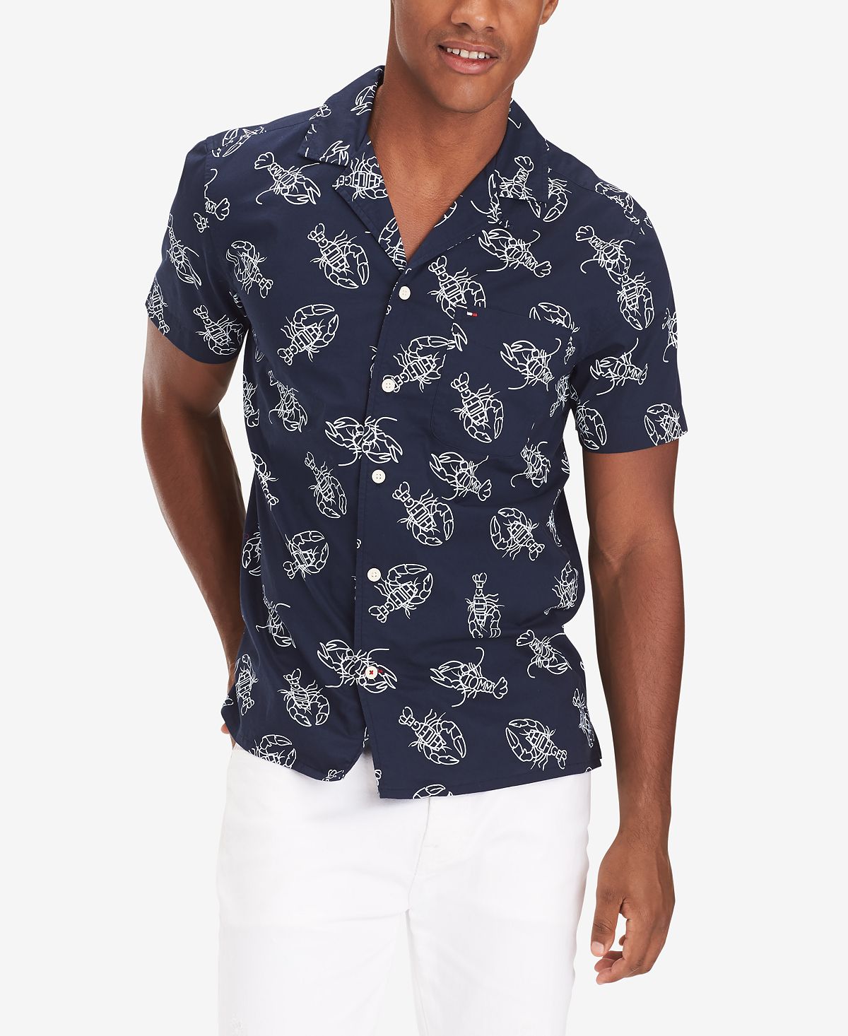 Tommy Hilfiger Preston Custom-fit Lobster-print Camp Shirt Peacoat