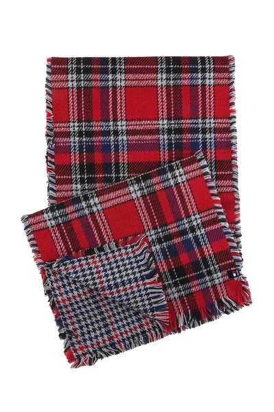 Tommy Hilfiger Red/Multi Houndstooth/Tartan Reversible Scarf