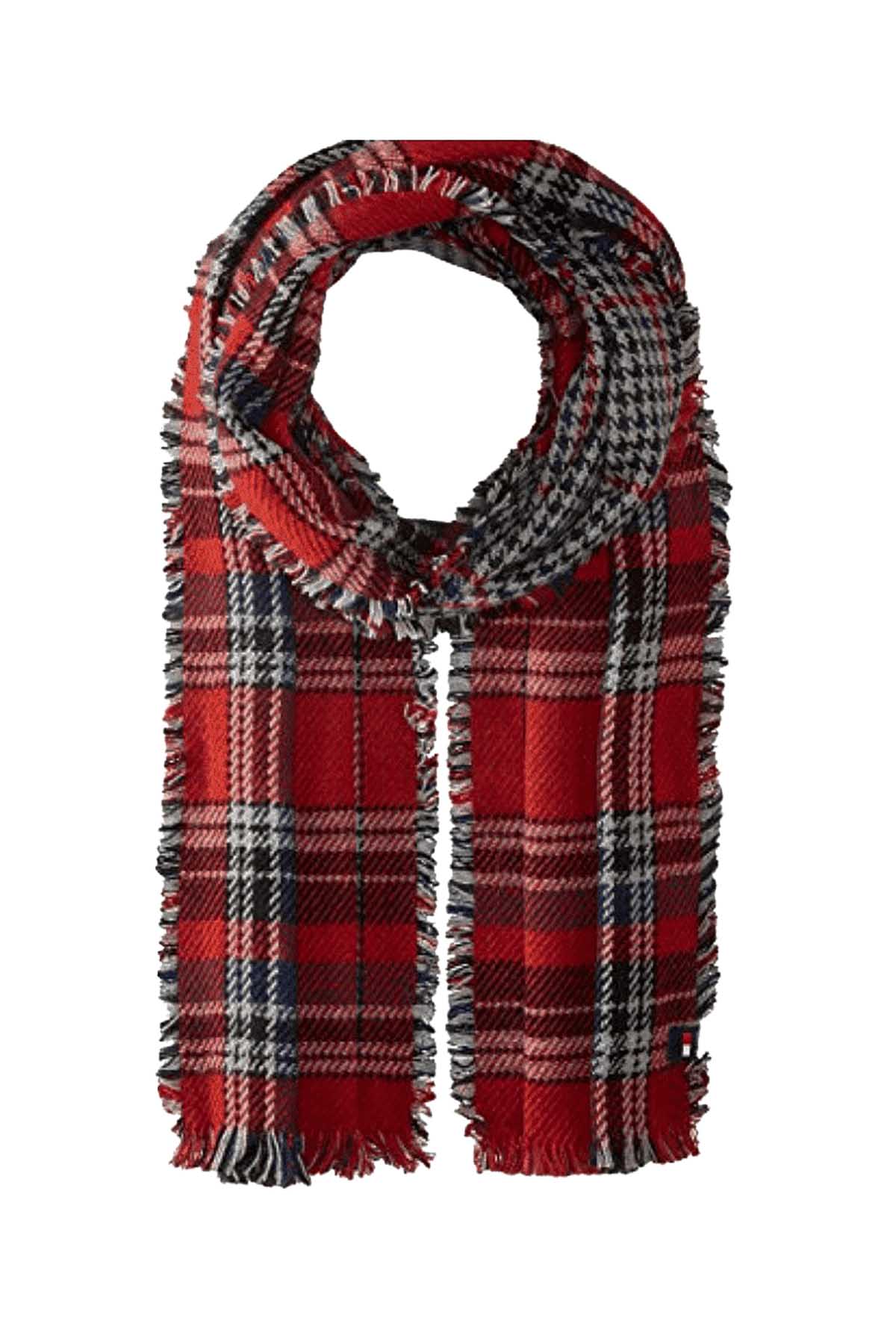 Tommy Hilfiger Red/Multi Houndstooth/Tartan Reversible Scarf