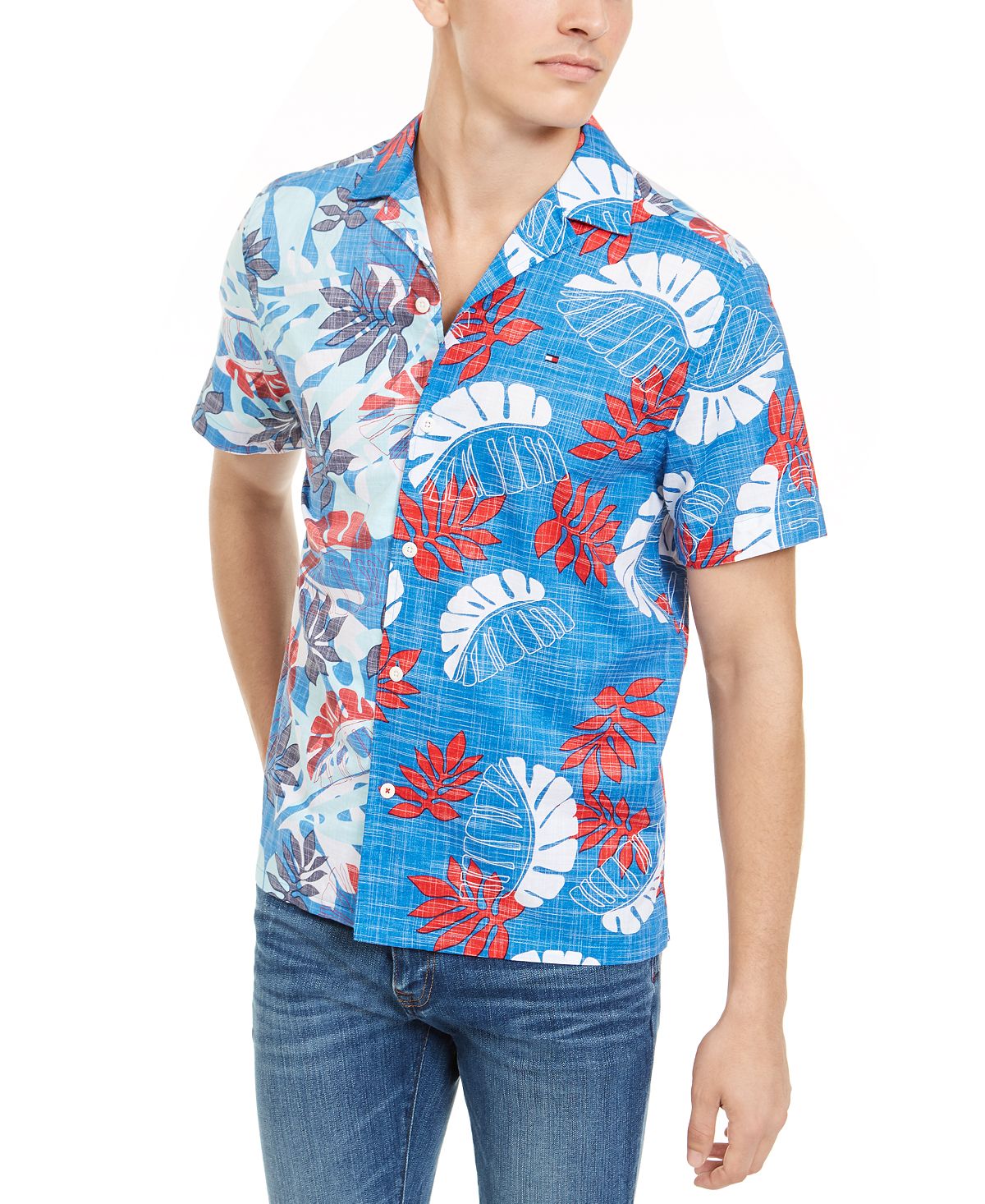 Tommy Hilfiger Reid Custom-fit Tropical-print Camp Collar Shirt Olympian Blue