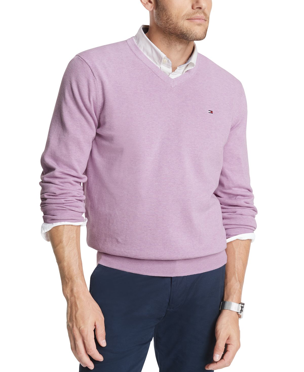 Tommy Hilfiger Signature Regular-fit Solid V-neck Sweater African Violet