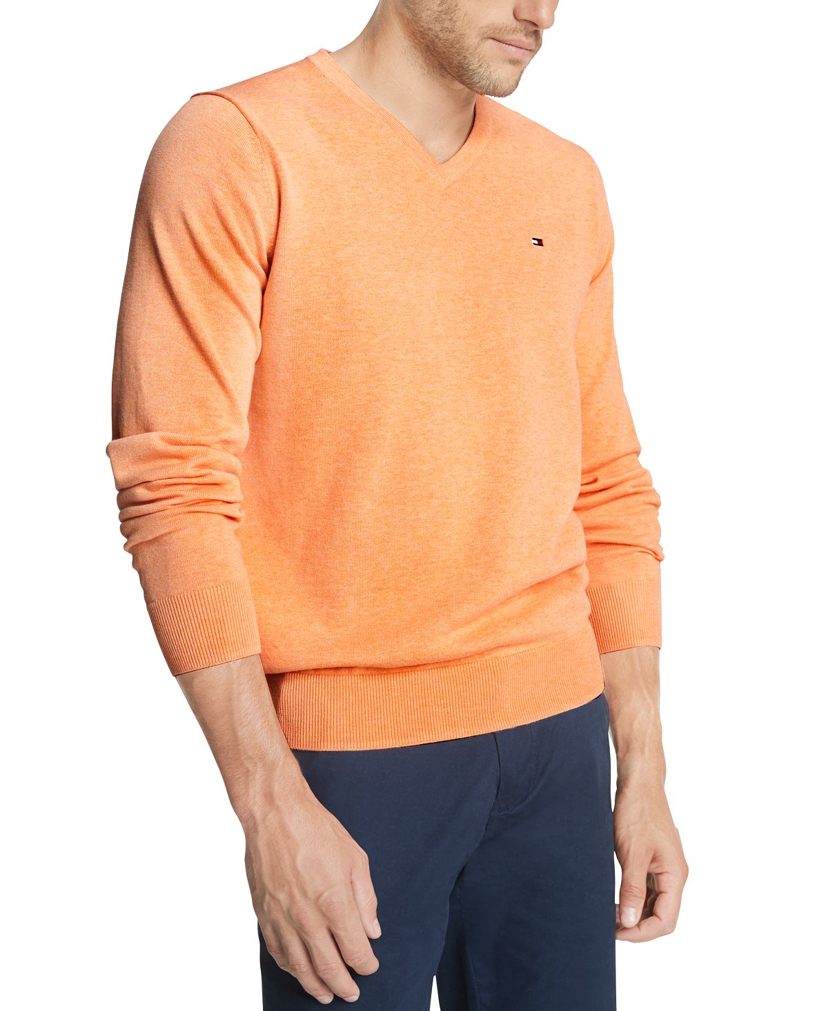Tommy Hilfiger Signature Regular-fit Solid V-neck Sweater Canteloupe Heather