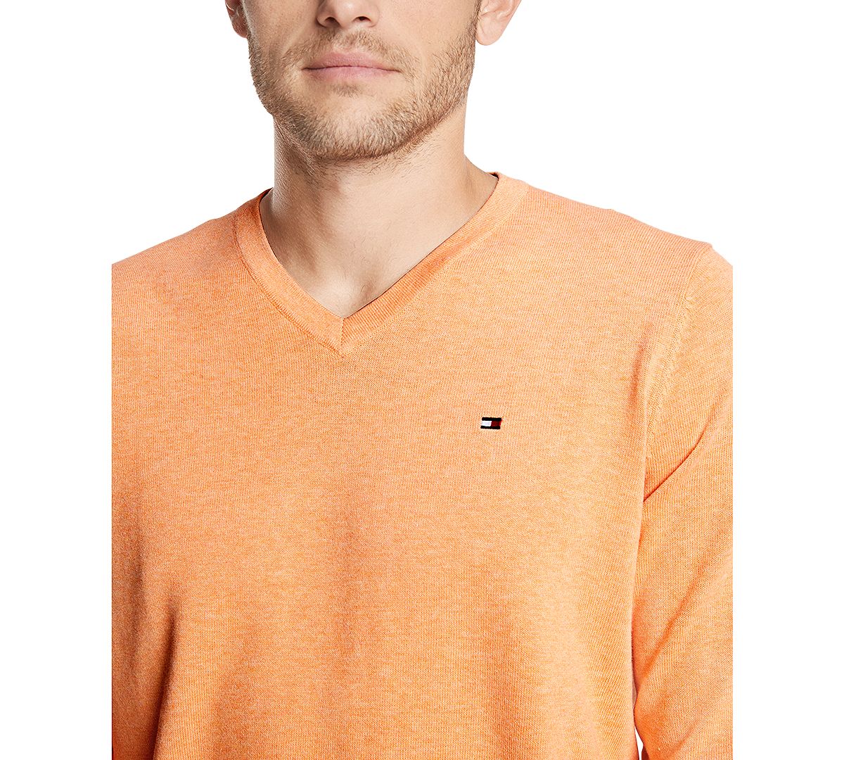 Tommy Hilfiger Signature Regular-fit Solid V-neck Sweater Canteloupe Heather