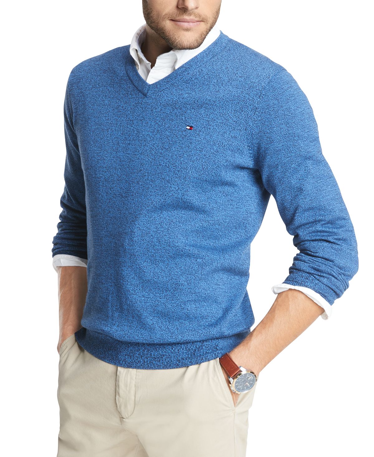 Tommy Hilfiger Signature Regular-fit Solid V-neck Sweater Cobalt / Navy