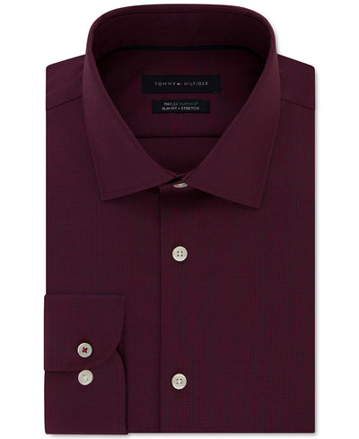 Tommy Hilfiger Slim-fit Non-iron Performance Stretch Check Dress Shirt Cherry