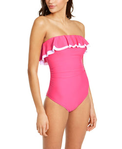Tommy Hilfiger Solid Ruffle Strapless One-piece Swimsuit Pink thumbnail 1