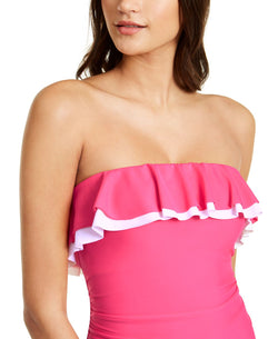Tommy Hilfiger Solid Ruffle Strapless One-piece Swimsuit Pink thumbnail 3