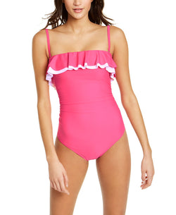 Tommy Hilfiger Solid Ruffle Strapless One-piece Swimsuit Pink thumbnail 4