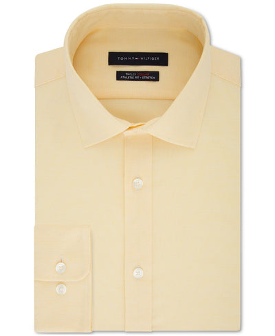 Tommy Hilfiger Th Flex Athletic Fit Non-iron Stretch Tonal Micro-stripe Dress Shirt Marigold