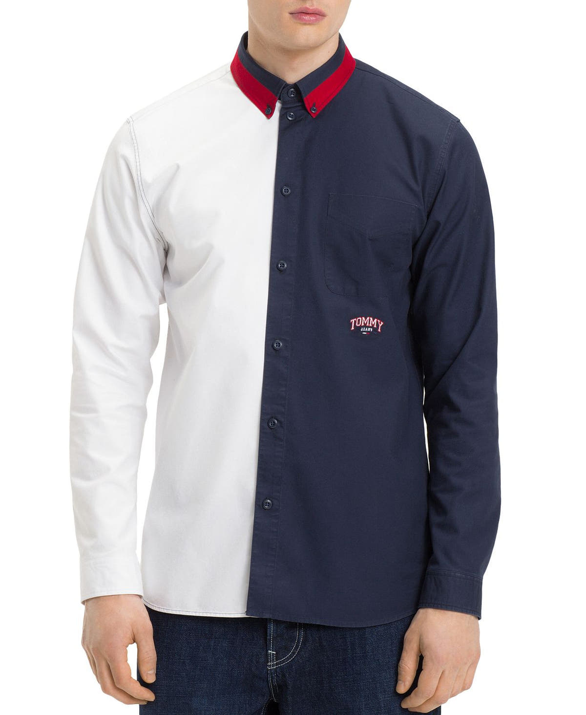 Tommy Jeans Color-block Regular Fit Button-down Shirt Classic White