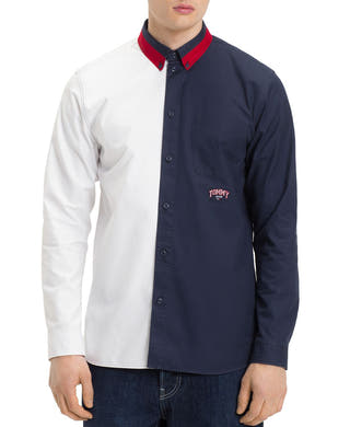 Tommy Jeans Color-block Regular Fit Button-down Shirt Classic White