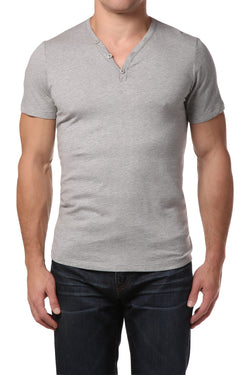 Trend Grey Marle Y-Neck Henley Tee thumbnail 1