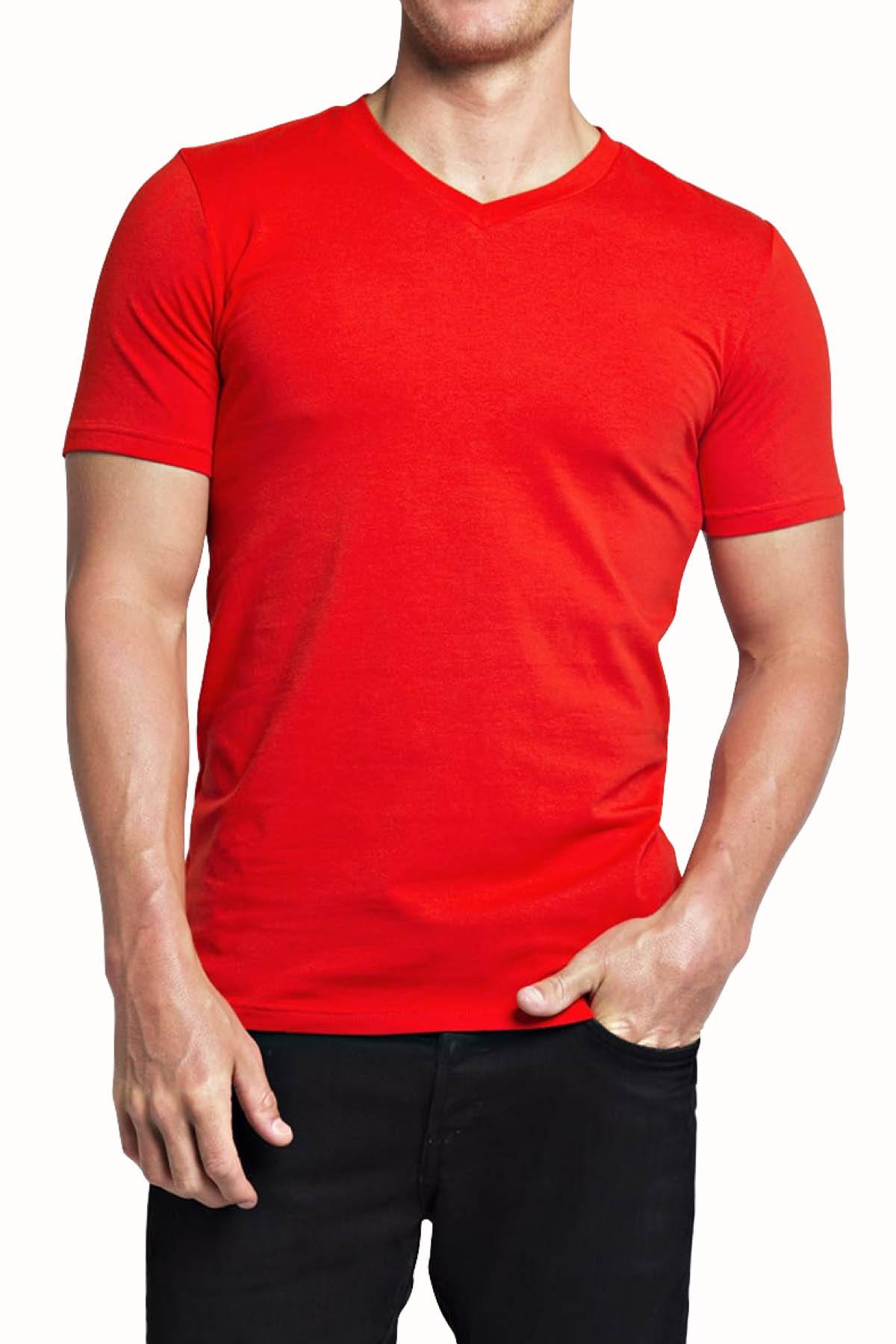 Trend Red Stretch V-Neck Tee