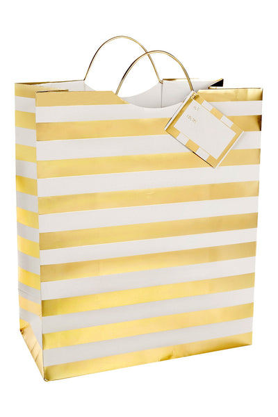 Tri-Coastal Design Gold/White Striped Hard-Handle Gift Bag with Card Tag