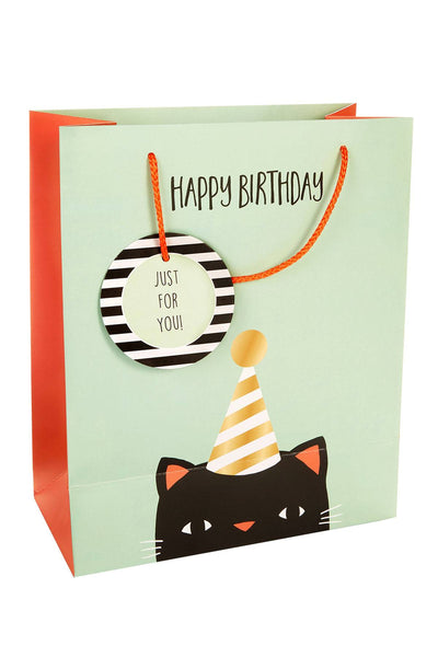 Tri-Coastal Design Mint/Black Happy Birthday Cat Gift Bag