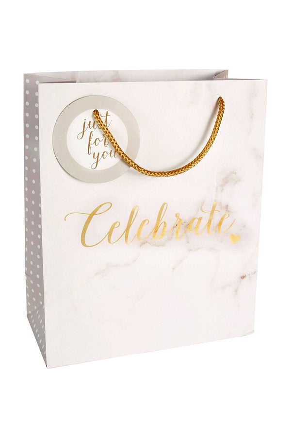 Tri-Coastal Design White/Grey Marble-Patterned Celebrate Gift Bag