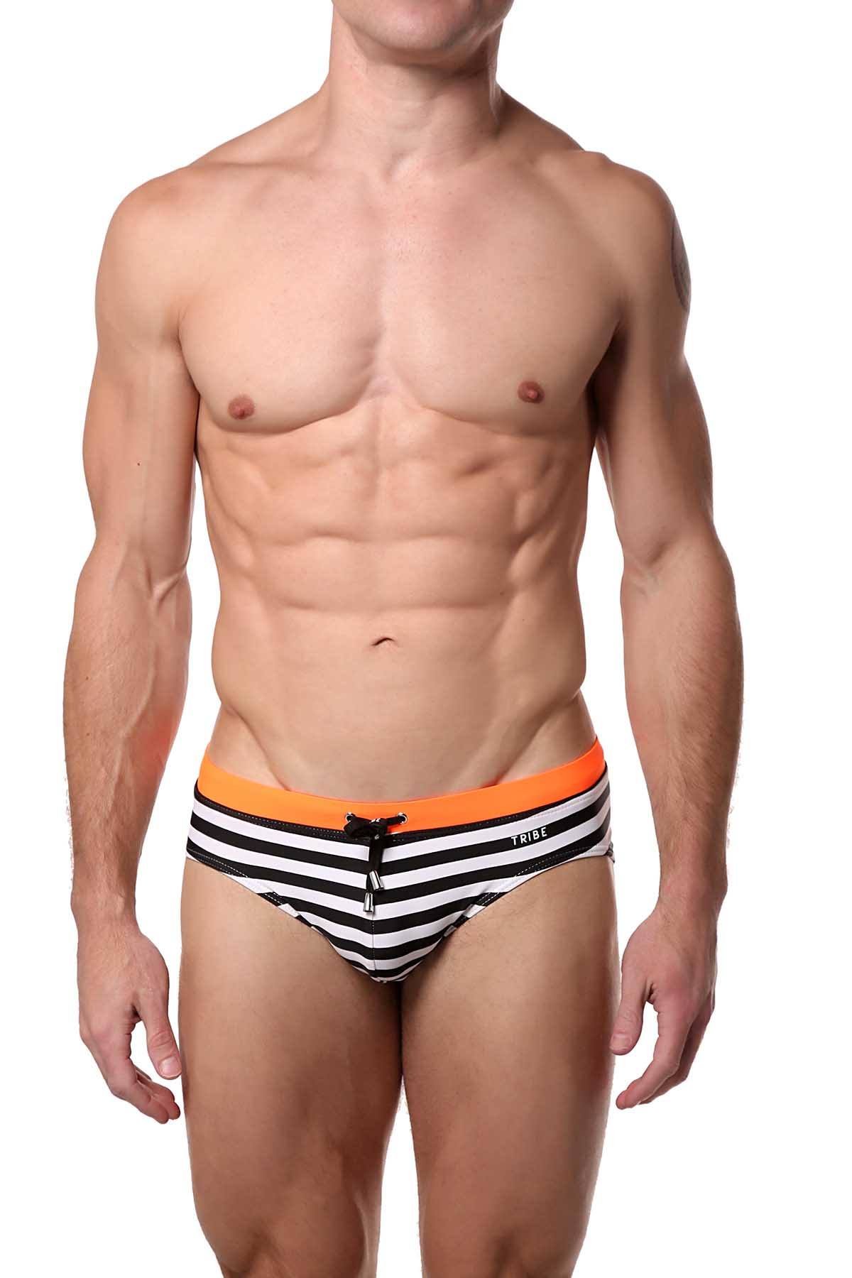 Tribe Black/White/Orange Riviera-Sunset Low-Rise Swim Brief