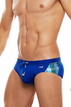 Tribe Electric-Blue/White Highland-Fling Low-Rise Swim Brief thumbnail 1