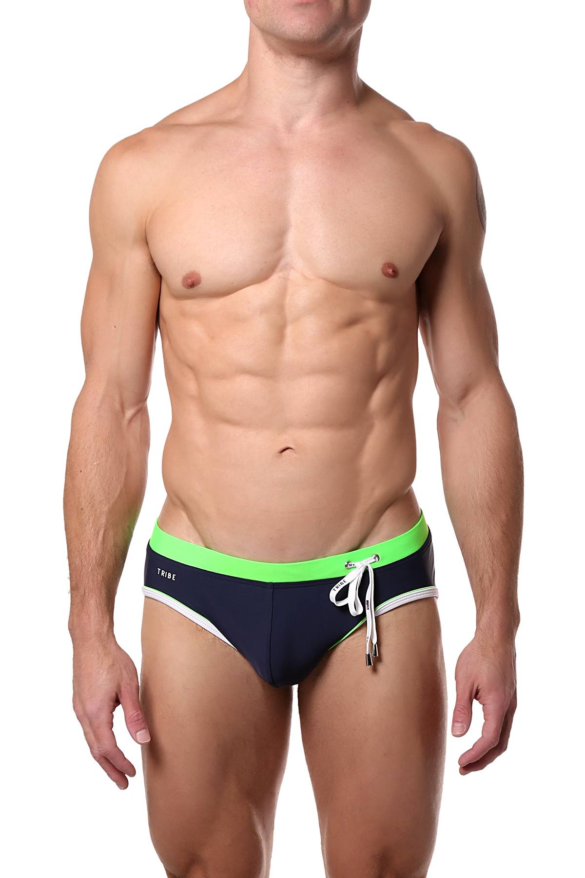 Tribe Navy/Lime Oceanic Low-Rise Swim Brief