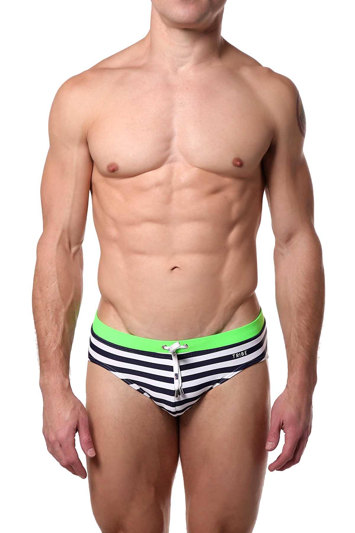 Tribe Navy/White/Lime Riviera-Sunset Low-Rise Swim Brief