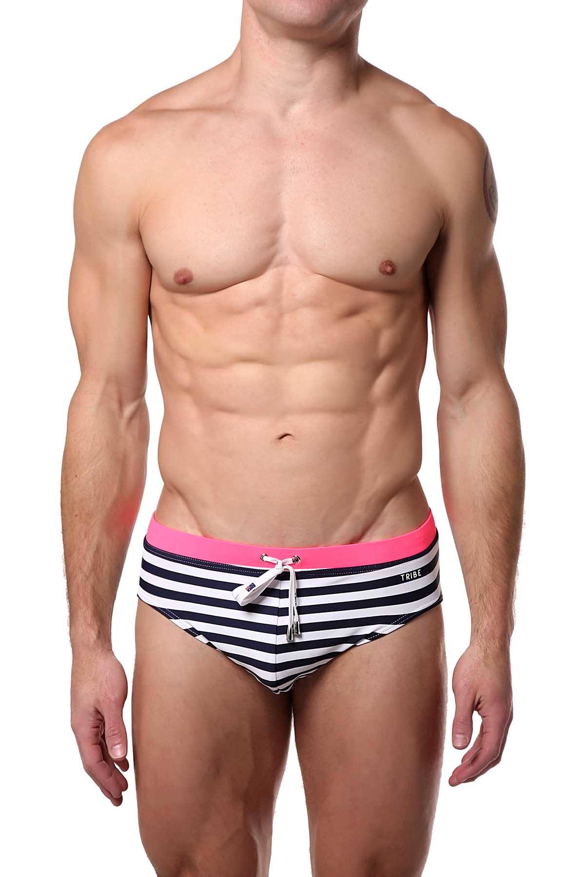 Tribe Navy/White/Pink Riviera-Sunset Low-Rise Swim Brief