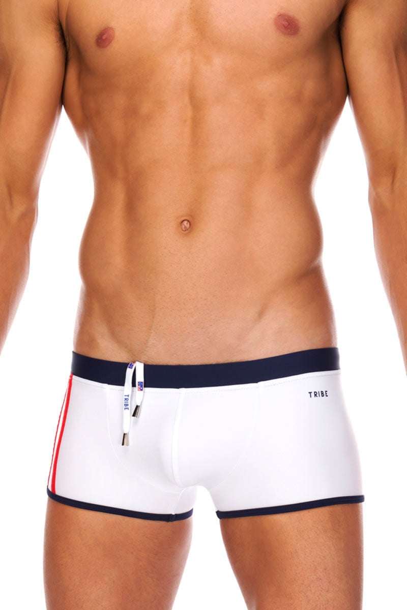 Tribe White & Navy Indian Swim Trunk