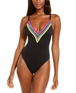Trina Turk One-piece Zebra-textured V-neck Swimsuit Black thumbnail 1