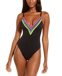 Trina Turk One-piece Zebra-textured V-neck Swimsuit Black thumbnail 4