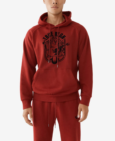 True Religion Buddha Logo Pullover Hoodie Red Dahlia