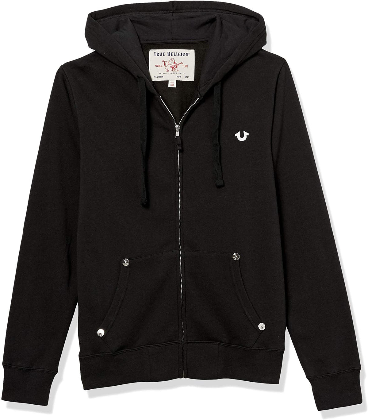 True Religion Men's Classic Logo Long Sleeve Zip Up Hoodie Black