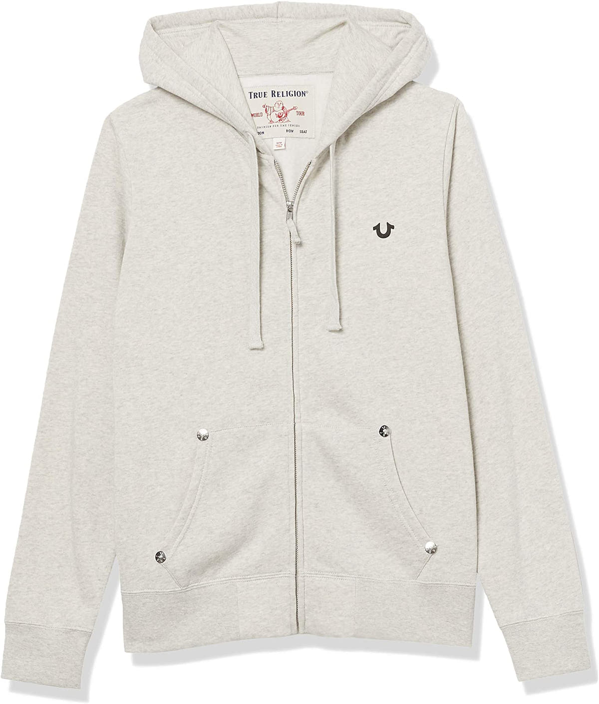 True Religion Men's Classic Logo Long Sleeve Zip Up Hoodie, Oatmeal