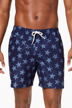 Trunks Surf & Swim Co. Marine/Dark-Blue Sano Star-Print 6.5" Swim Trunk thumbnail 1