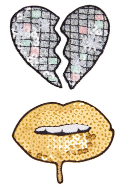 TwelveNYC Gold/Silver Drip-Lip/Broken-Heart 2-Pc Sequined Adhesive Patches thumbnail 1