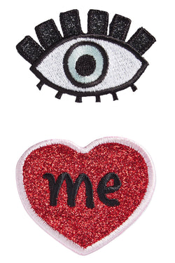 TwelveNYC Red/Multi 2-Pc Eye-Heart-Me Embroidered Adhesive Patches thumbnail 1