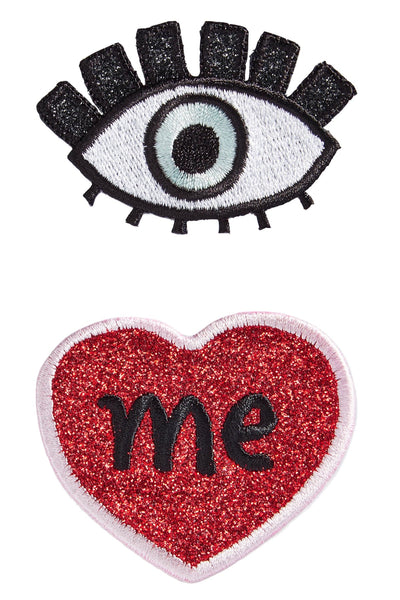 TwelveNYC Red/Multi 2-Pc Eye-Heart-Me Embroidered Adhesive Patches