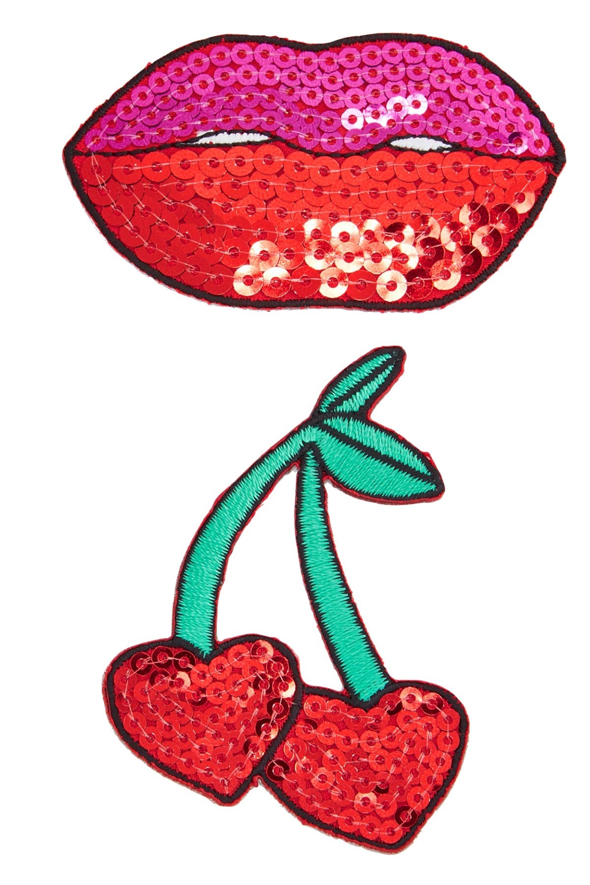 TwelveNYC Red/Multi Cherry/Lips 2-Pc Sequined Adhesive Patches