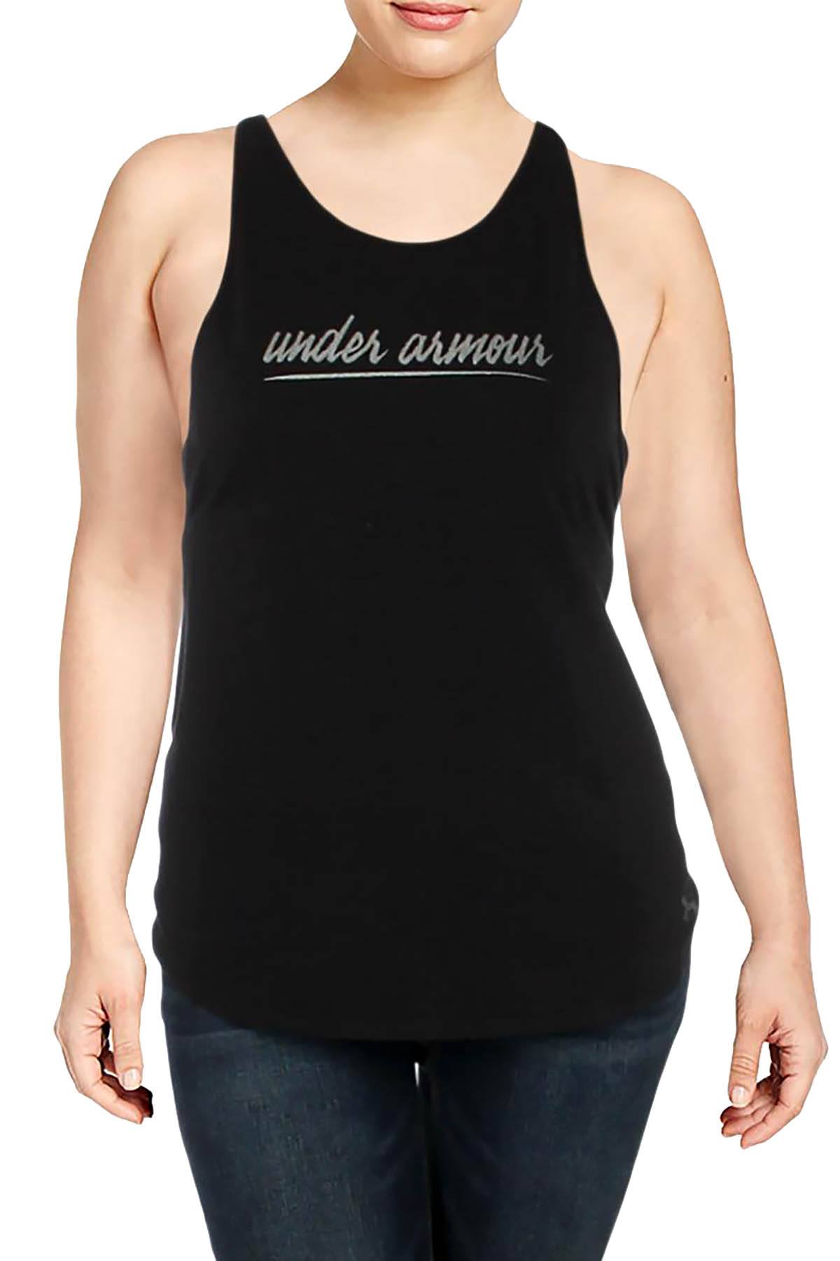 Under Armour Black HeatGear Script Logo Strappy Sides Tank Top