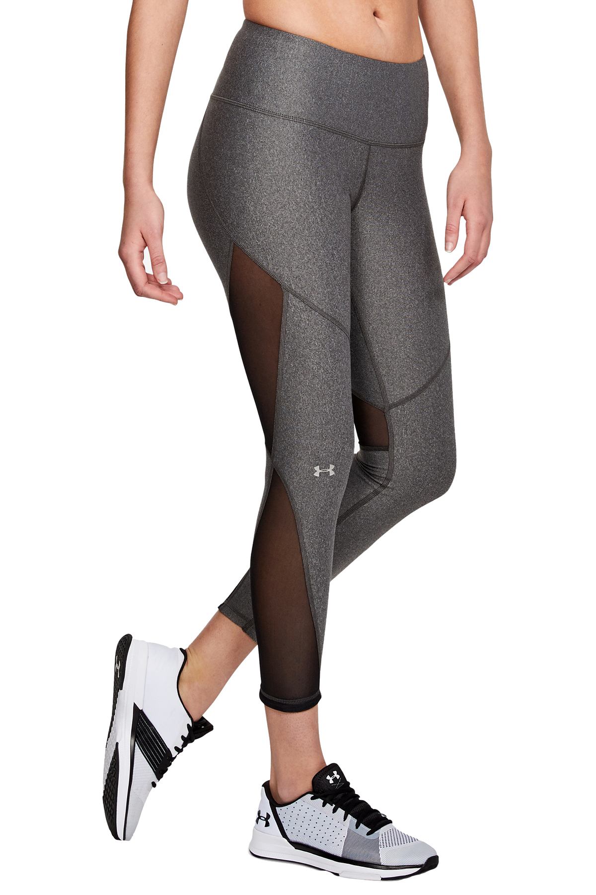 Under Armour Charcoal-Heather Mesh-Inset Compression Workout Legging