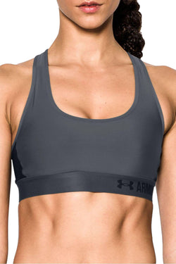 Under Armour Rhino Grey HeatGear Mid-Impact Crossback Sports Bra thumbnail 1